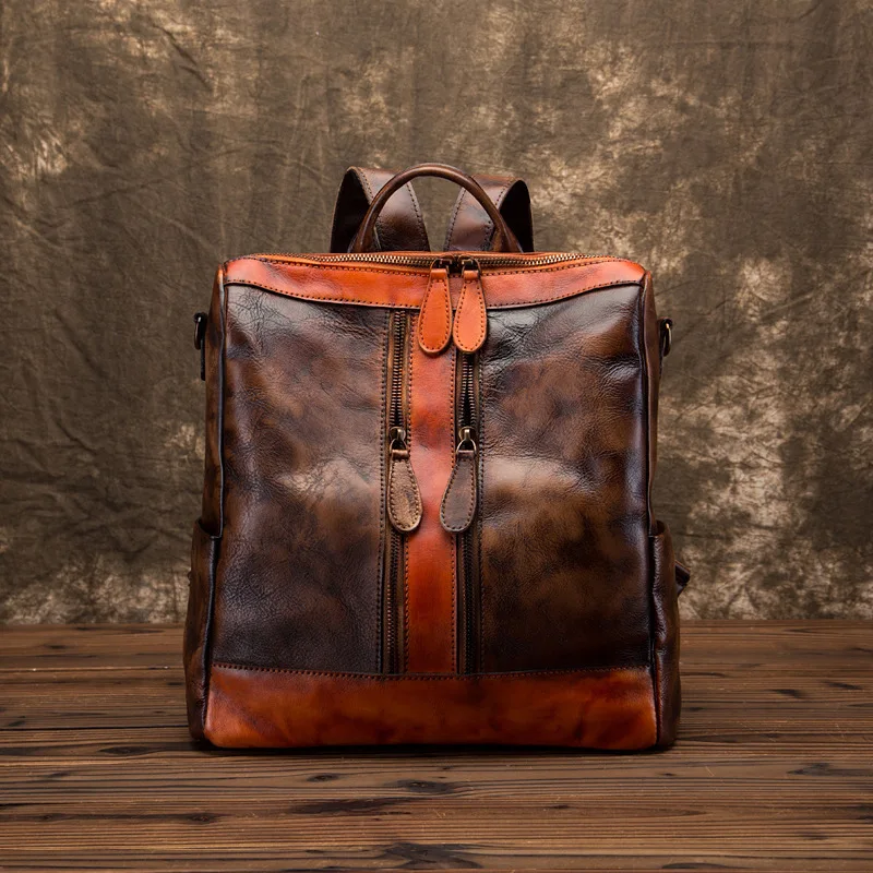 

WERAIMJX Luxury Genuine Leather Women Bags 2019 New Retro Women Backpack Two Zipper Designer Cowhide Softback Travel Backpack