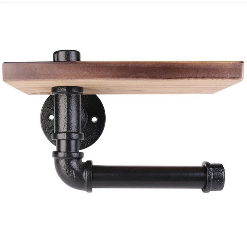 

EASY-Bathroom Hotel Roll Paper Tissue Hanging Rack Retro Iron Toilet Paper Holder Wooden Shelf Wall Mounted Bathroom Paper Holde