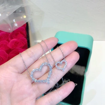 

Pure 925 Sterling Silver Large Small Love Heart Collar Necklace Paved Zircon Stone Women Wedding Elegant Xmas Girl Gift Jewelry