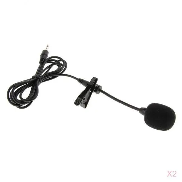 2pcs Portable Mini Plug Clip-on Condenser Microphone Adjustable Neck Black