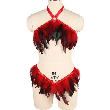 

Burningman Feather Bra harness Skirt Set Garter Belts Harajuku Goth Art Dance Women Plus Size Body Lingerie Sexy Feathers Cage