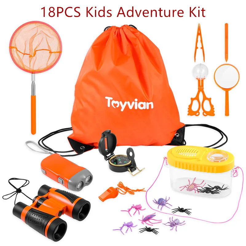

18pcs Adventure Kit Durable Non-Toxic Educational Camping Tools Survival Kit Electric Torch & Insect Trap Set For Kid Outdoor