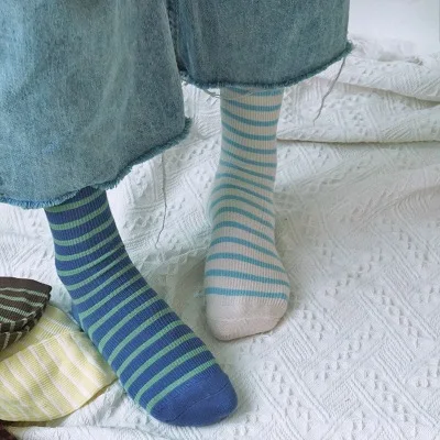 

Autumn and winter matcha coffee INS color stripe pile pile up socks pure cotton women's pile up socks