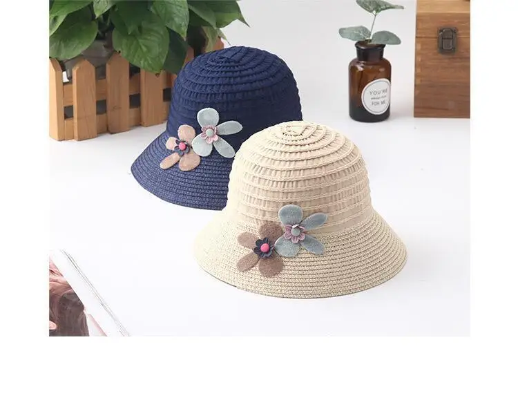 Новое летнее платье; детская одежда с цветочным рисунком; соломенные шляпы «Fedora» шапка детский козырек от солнца для маленьких девочек пляжные шляпы широкие свисающие поля Панама для девочек