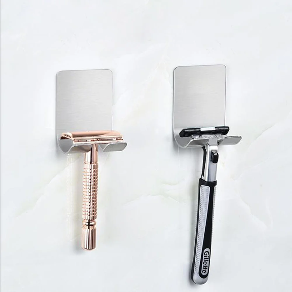 

Self-adhesive Bathroom Hook Hanger Stainless Steel Manual Razor Storage Rack Manager Bathroom Home Wall Hooks Hanger
