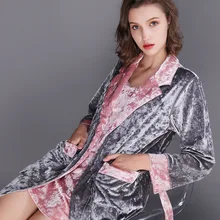 Новинка, Женская домашняя одежда, золотой бархатный халат, ночная рубашка, комплект из двух предметов, Осень-зима, Элегантные Очаровательные ночные рубашки для женщин