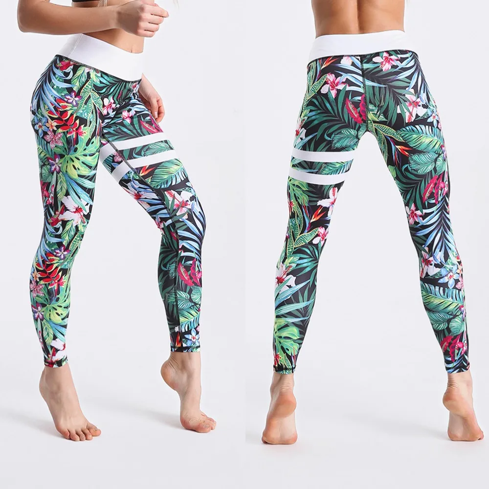 Qickitout 12% Spandex High Waist Digital Printed Fitness Leggings Push Up Sport GYM Leggings Women gym leggings