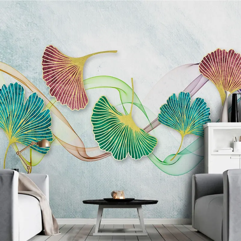 

Seamless wallpaper Simple small fresh watercolor ginkgo leaf line bedroom wall