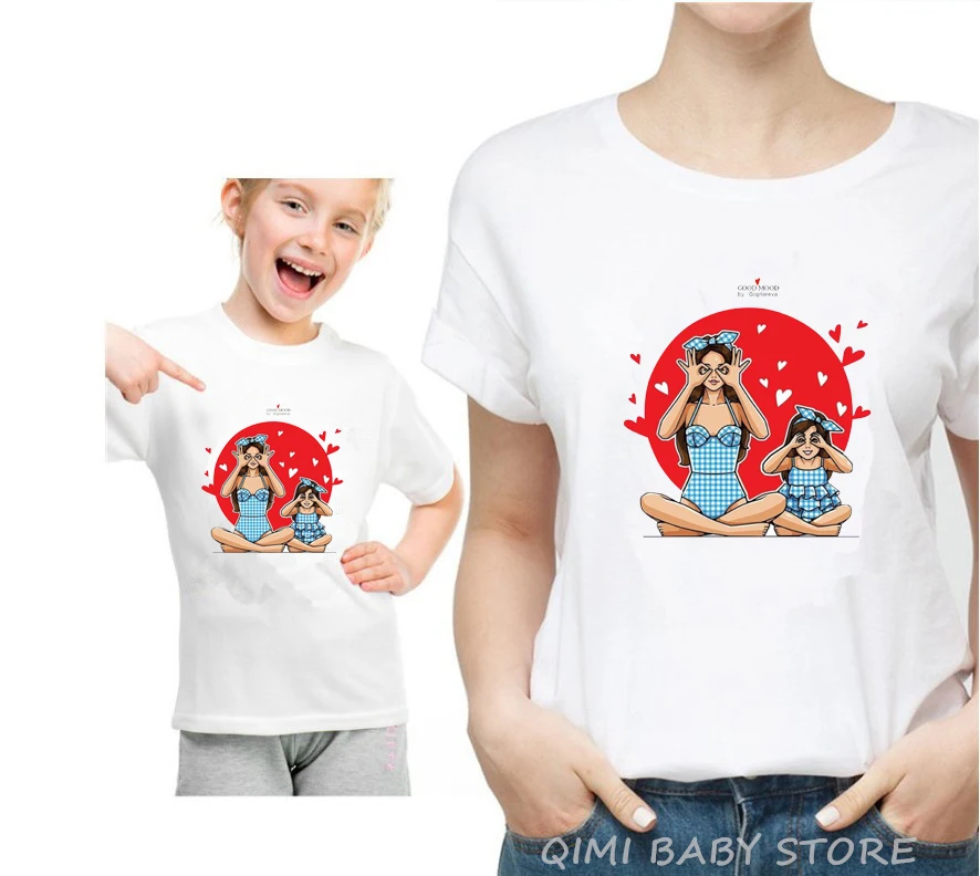 Семейная Мода; футболка принцессы с принтом для женщин и детей; Милые Семейные комплекты; одежда для мамы и дочки; футболка - Цвет: A17-White