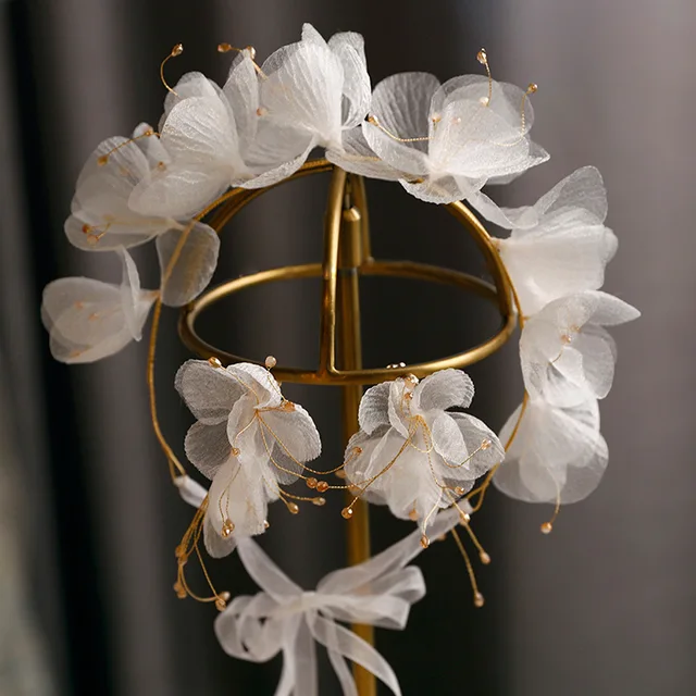 Beautiful Silk Yarn Flower dreamy Earrings Exterior Style headband Wedding hair accessories for bride as photo