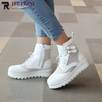 

RIBETRINI New Female Elegant Mesh Boots Mature Platform Summer Boots Women Comfy Summer Wedges Shoes Woman