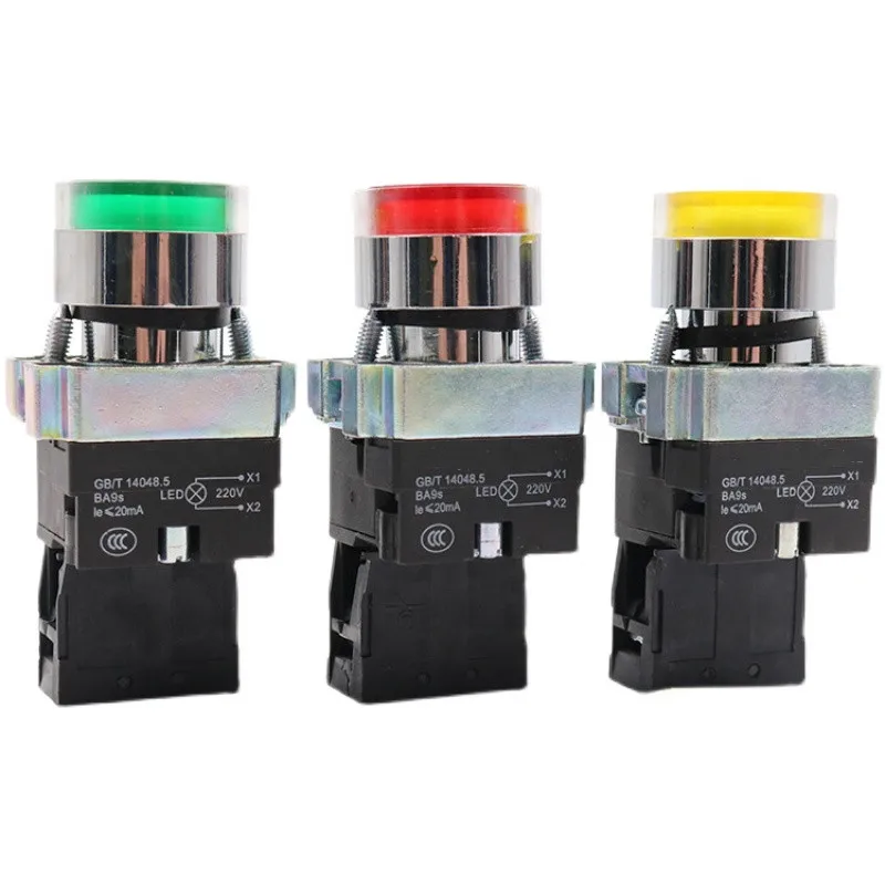 22mm Momentary XB2-BW3361 Round Push Button Switch with LED Light 1NO 24V/AC220V/AC380V Green,Red,Yellow,Blue ZB2-BE101C dc 12v dc 24v ac220v red green yellow led 16mm stainless steel momentary push button switch spdt