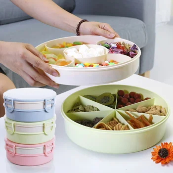 

Double Layer Partition Candy Box Plastic Dried Fruit Plate With Lid Living Room Melon Seeds Box Snack Storage Box Christmas