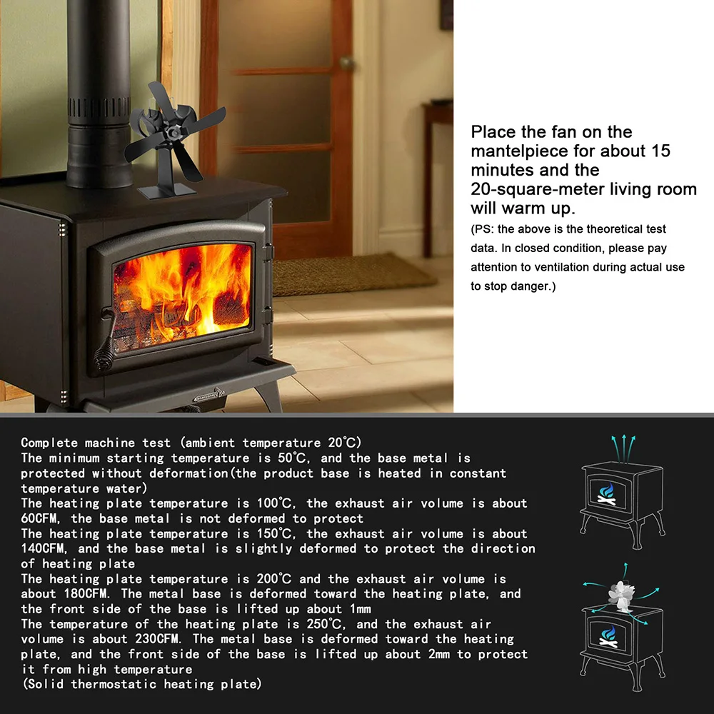 

Hot 4 Blades Home Quiet Fireplace Fan Heating Furnace Fan Heat Powered Wood Burner Eco Fan Efficient Heat Distribution Stove Fan