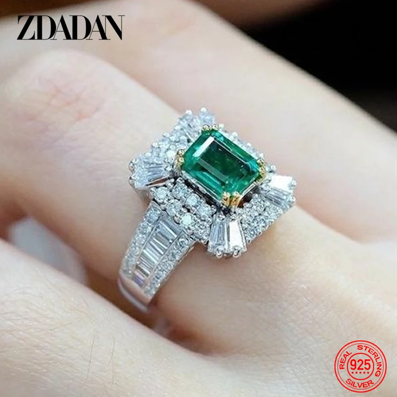 Silver Rings Silver Ring Wedding Rings Emerald Gemstone Ring Gemstone Ring ZDADAN 925 Sterling Silver Emerald Zircon Ring For Women Charm Wedding Jewelry Party Gift