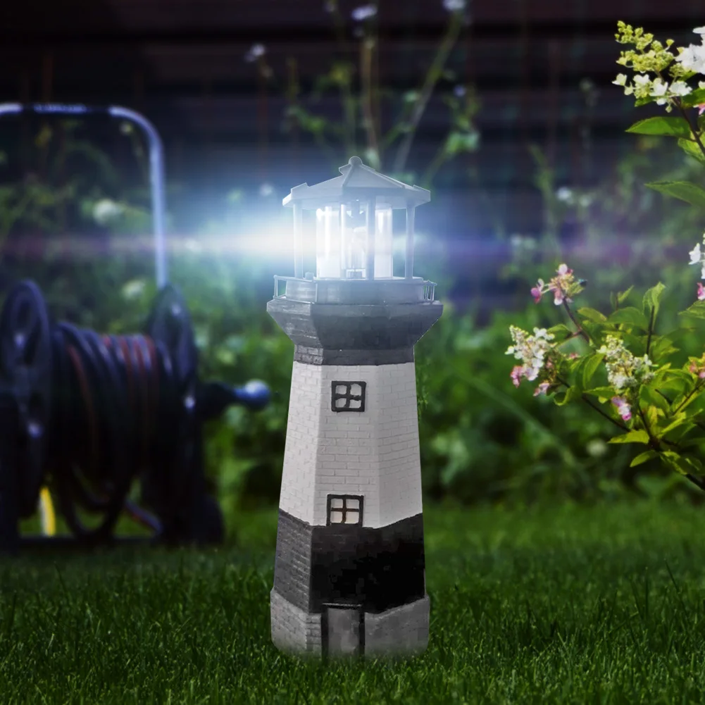 Lighthouse Solar LED Light Yard Garden Fence Outdoor Smart Sensor Rotating Lamp