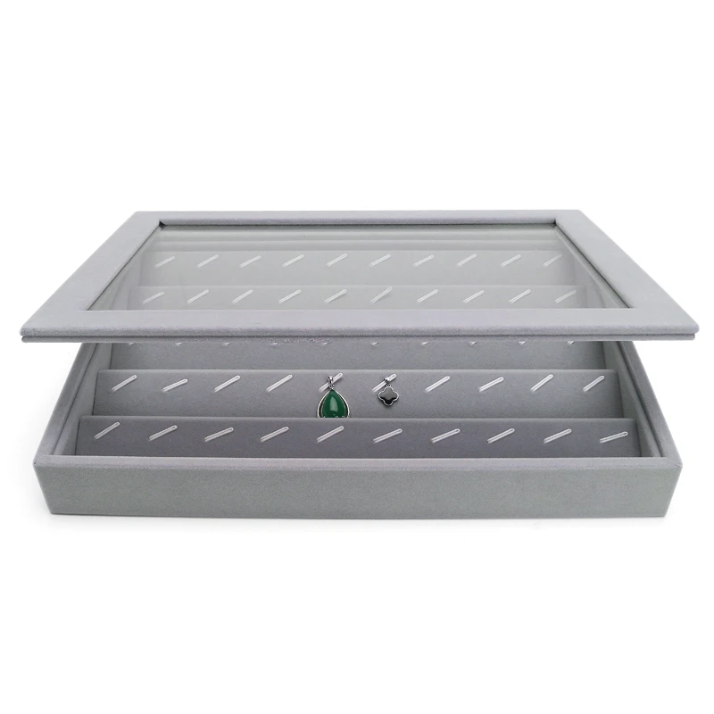 

Velvet Pendent Organizer 50 Hook Gray Tray Jewelry Display Case Holder Storage Box Container With Plastic Covered Multifunction
