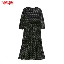 Tangada женское элегантное платье в горошек с круглым вырезом и рукавом средней длины корейское модное офисное платье средней длины vestidos 5Z63