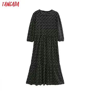 

Tangada women elegant dots print dress o neck half sleeve 2019 korean fashion office lady midi dresses vestidos 5Z63