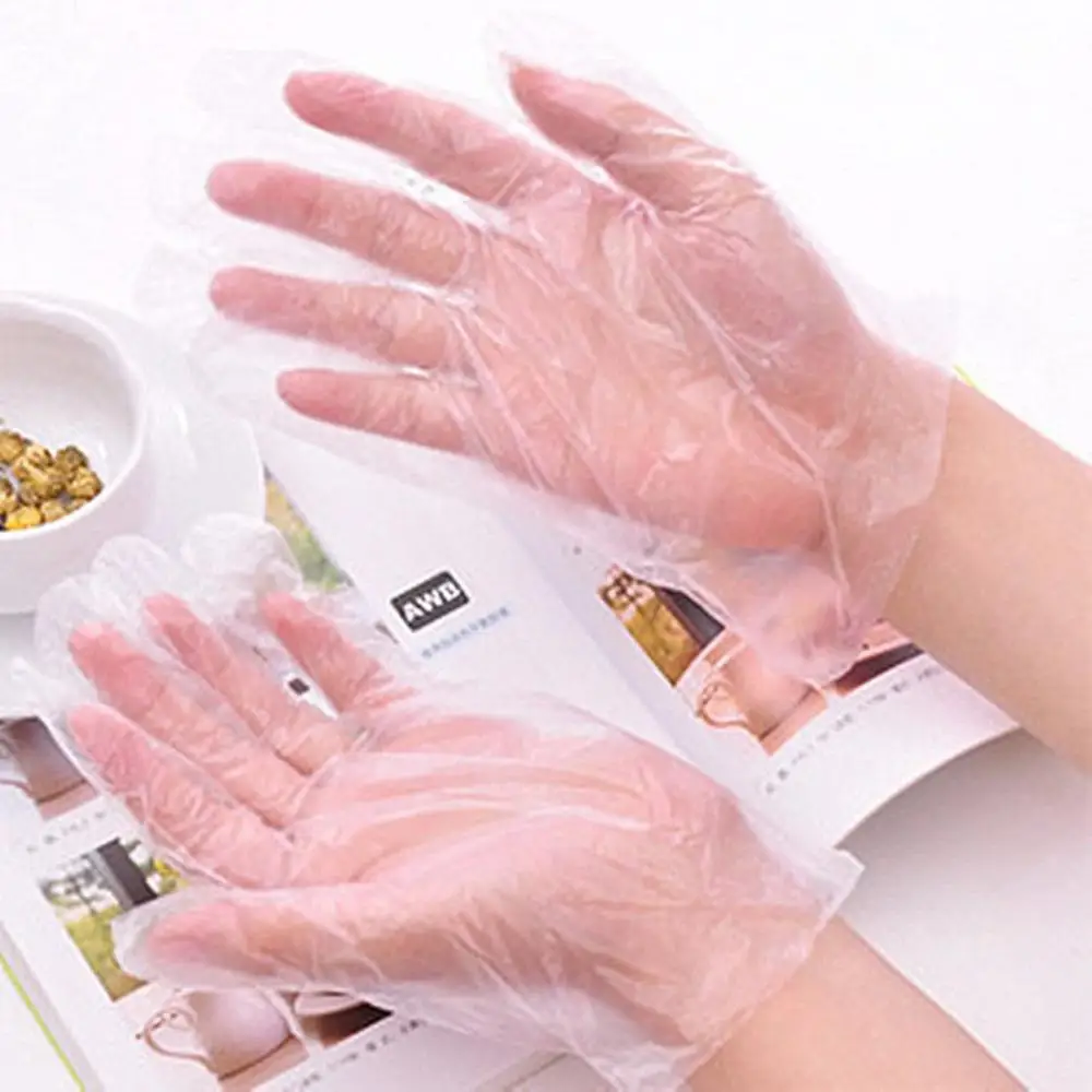 

100pcs PE Disposable Gloves Home Kitchen BBQ Multifunction Clear Sanitary Gloves Plastic Dishwashing Catering Gloves