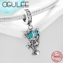 Fit Pandora Шарм браслет Изготовление ювелирных изделий из драгоценных камней 925 Серебряный кулон подводный мир кораллы и рыба эмалевые бусины