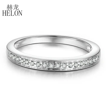 

HELON Solid 14k White Gold Moissanite Ring for Women Lab Grown Diamond 100% Hand Setting Band Ring Engagement Gift Fine Jewelry
