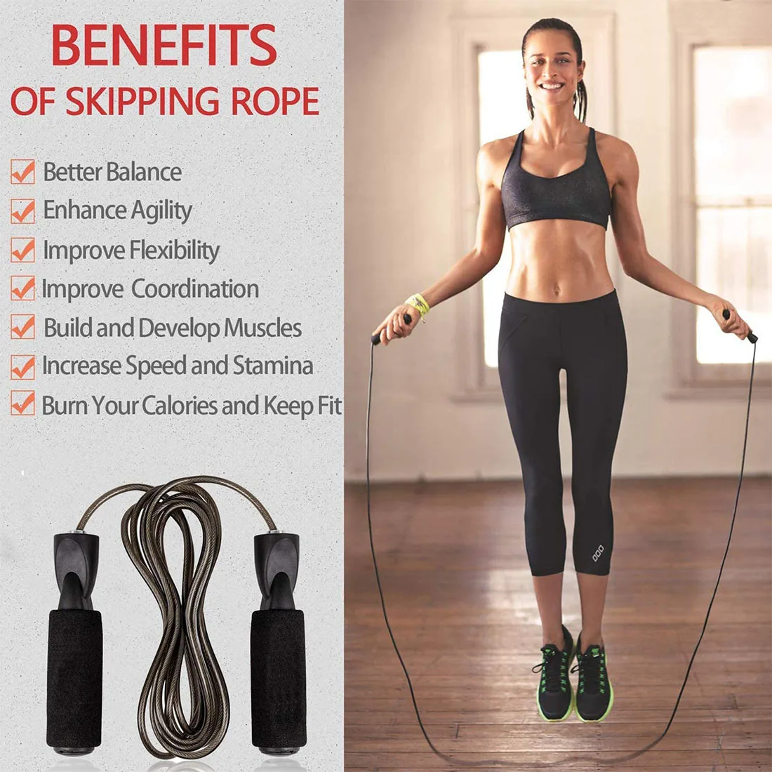 Adjustable Length Steel Wire Jump Rope Boxing Speed Skipping Workout Fitness Equipment Kids Adults, jump rope