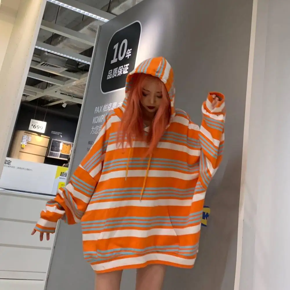 4XL негабаритная полосатая толстовка с капюшоном и длинными рукавами, Женская толстовка с капюшоном, свободная уличная одежда для девочек, осенняя безрукавка с принтом