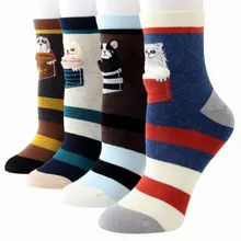 Рекомендуем! Носки с героями мультфильмов для женщин; 4 пар/лот; цветные хлопковые носки с героями мультфильмов; забавные женские носки