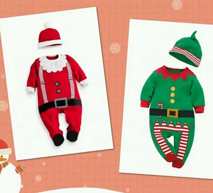 Рождественская Одежда для новорожденных мальчиков и девочек, комбинезон, шапка, костюм, комплекты детской одежды с рисунками для малышей