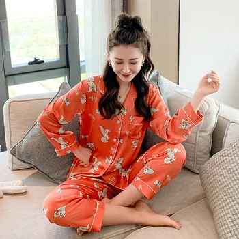 

Pajamas Female Summer Cool And Comfortable Thin Section Fashion Long-Sleeved Printed Cartoon Elephant Home Service Suit Пижам