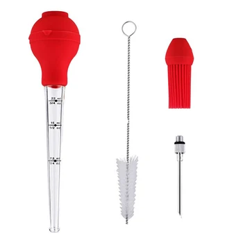 

Stainless Steel Turkey Baster Silicone Bulb Including Marinade Meat Injector Needle with Barbecue Basting Cleaning Brush