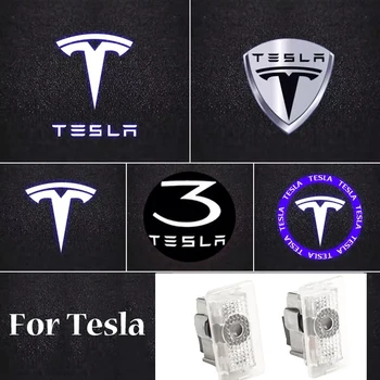 

For Tesla Model S 2012-2019 Model X 2016-2019 Model 3 2017-2019 2 Pieces Car Door Welcome Light Wireless Ghost Shadow Lamp