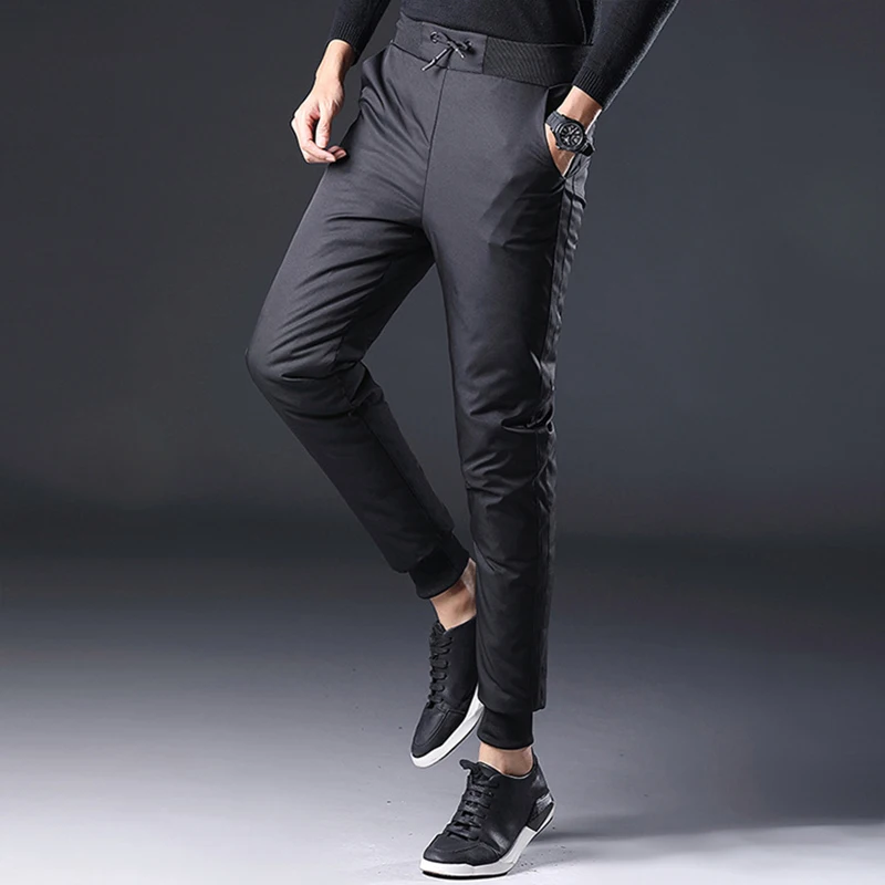 Black 90 velvet Зимние мужские пуховые штаны, утепленные, сохраняющие тепло, для отдыха, брюки с хлопковой подкладкой - Цвет: Black 90 velvet