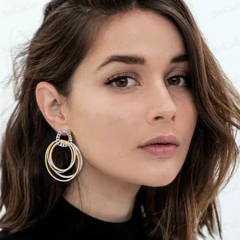 

SisCathy Unique Design Elegant Circles Dangle Earrings Trendy Cubic Zircon Wedding Engagement Party Earrings for women 2019