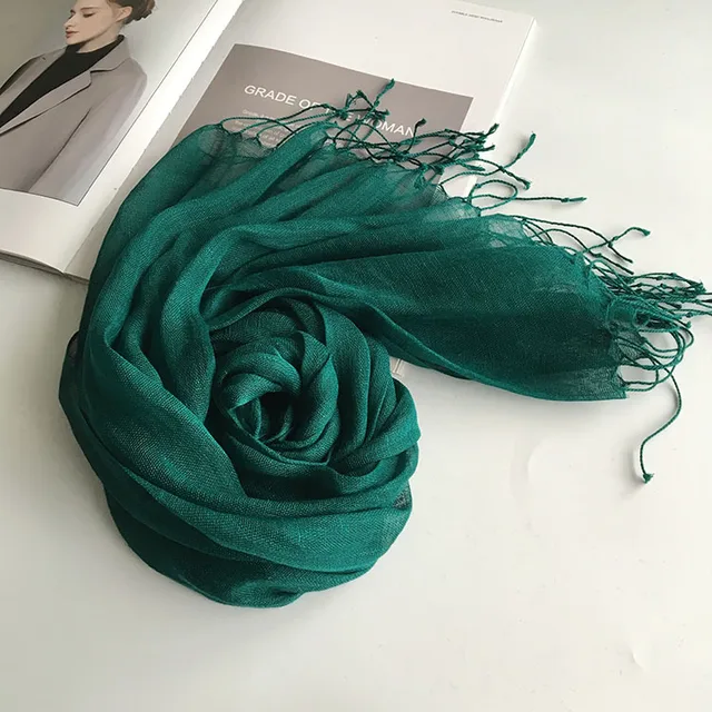 Écharpe en lin de couleur unie pour femmes, turban hijab