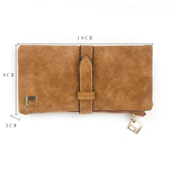 

New Long Purse Two Fold Women Wallets Drawstring Nubuck Leather Zipper Suede Wallet Ladies Carteira Feminina Clutch Bag