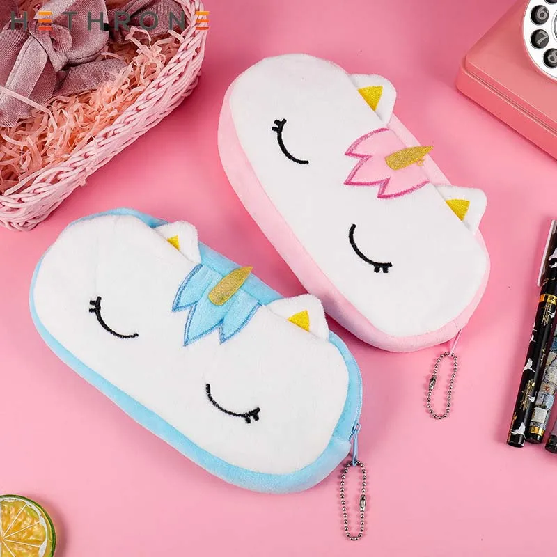Hethrone Kawaii unicorn Animal zipper Pencil case Large Plush Cartoon pen bag for kid gift Cosmetic Stationery pouch school supp |
