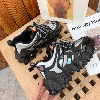 

Spring Woman Chunky Platform Sneakers 2020 New Ulzzang Fashion Lace Up Trainers High Quality Tenis Female Old Dad Casual Shoes