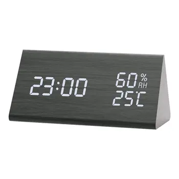 

Humidity and Temperature Alarm Clock Triangle Digital Baby Room Wood Clock Mute Luminous LED Electronic Gift