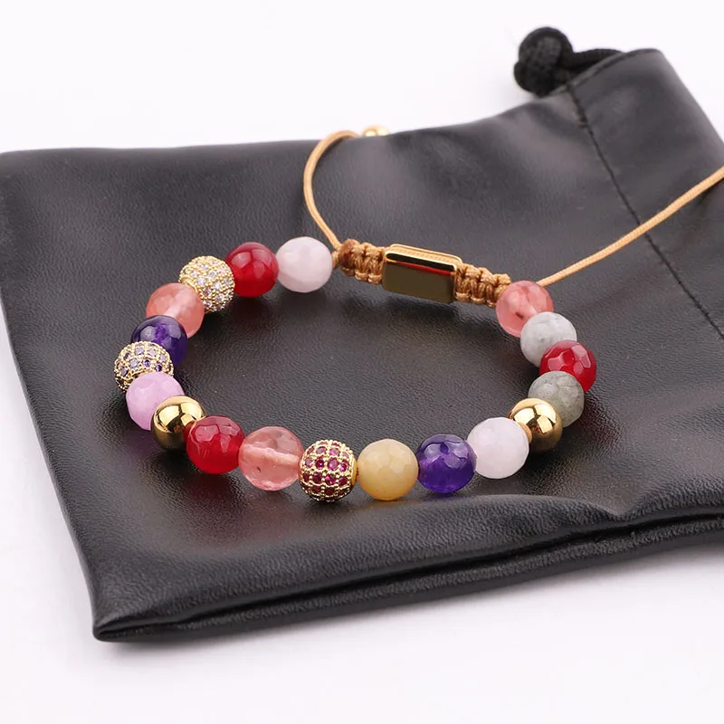 New Design Women Bracelet CZ Pave Ball Natural Stone Braided Macrame Bracelet Women Gift - Image 5