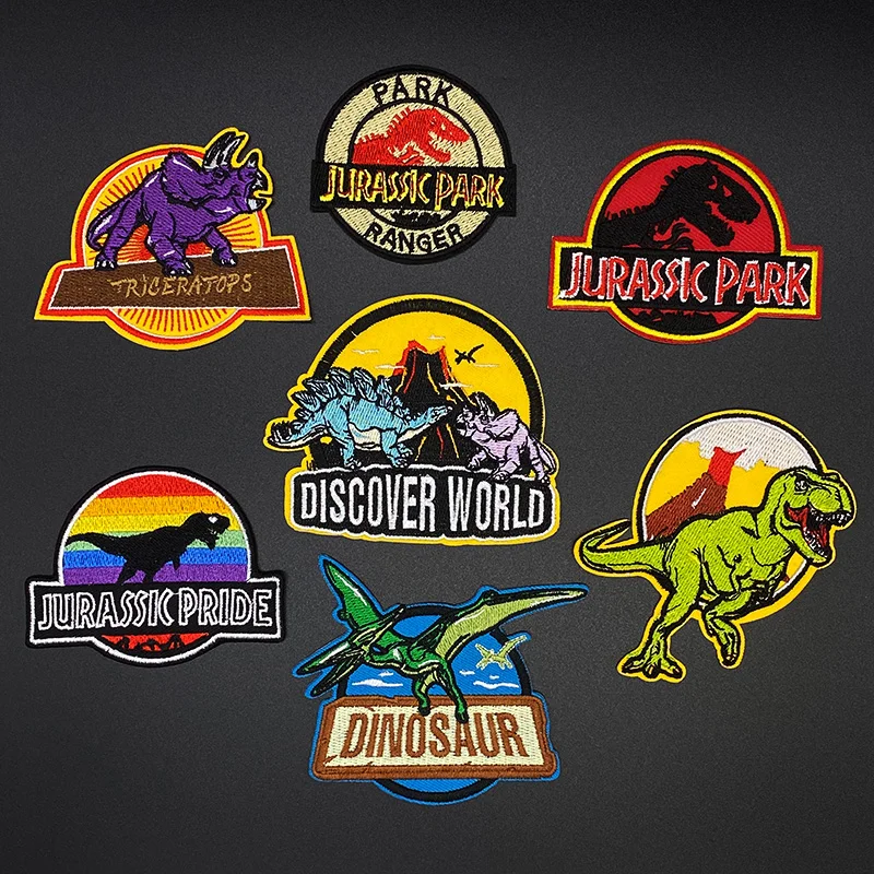 Jurassic Park Patch Embroidered Patches For Clothing Dinosaur Iron on DIY On Clothes Sticker Badge | Дом и сад