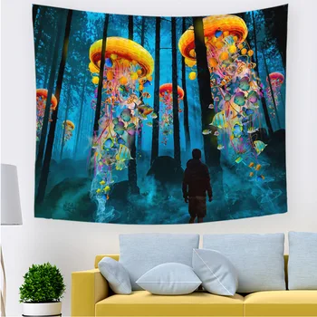 

3D Printed Tapestry Wall Hanging Forest Jellyfish Decorative Wall Carpet Bed Sheet Hippie Home Decor Couch Cover