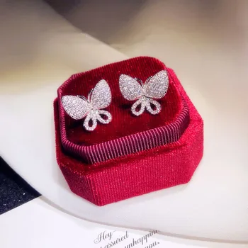 

S925 Sterling Silver Needles Fine Jewelry Stud Earrings For Women Butterfly Cubic Zirconia Elegant Temperament Fine Jewelry