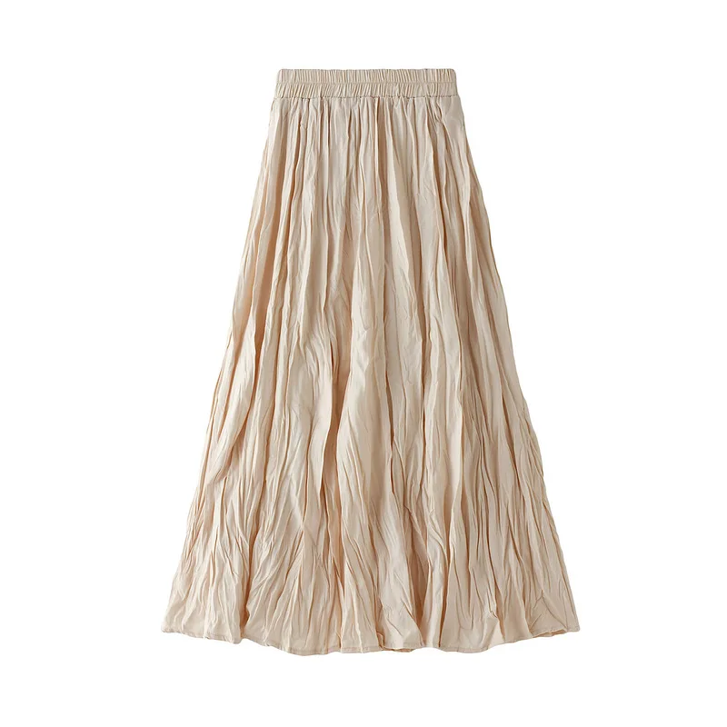 

Women's Pleated Long Skirt, Monochromatic, Elastic, High Waist, A-Line, Simple, Fashion, Autumn, Winter