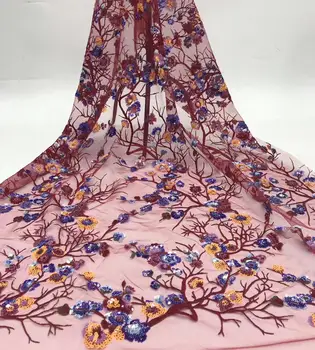

2020 hot selling embroidered net lace fabric with shining sequins african lace nigeria tulle net fabric for fashion dress