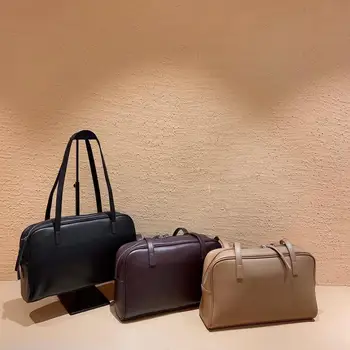 

New high quality leather fashion trend large capacity simple portable square bag cowhide women's bag