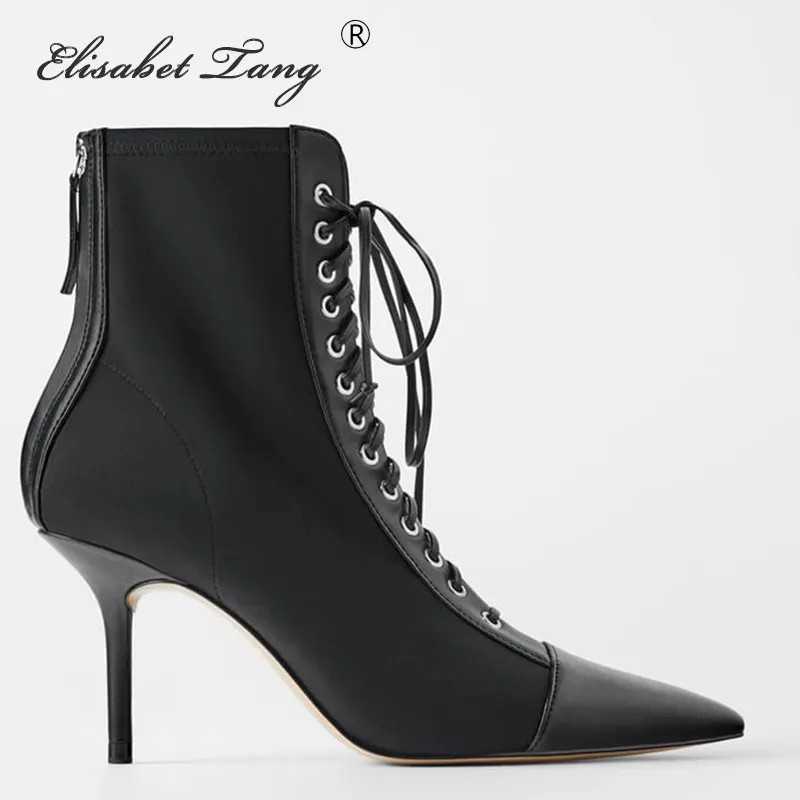 

ElisabetTang Martin Boots Western Style Pointed Toe Chelsea Boos High Heels Pointed Toe Ankle Bootie Sapatos Femininos Pumps