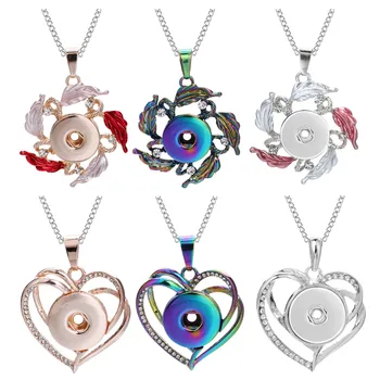 

Newest Colorful Snap Jewelry Necklaces Crystal Rhinestone Heart Flower 18mm Snap Button Necklace for Women Snap Pendant Necklace