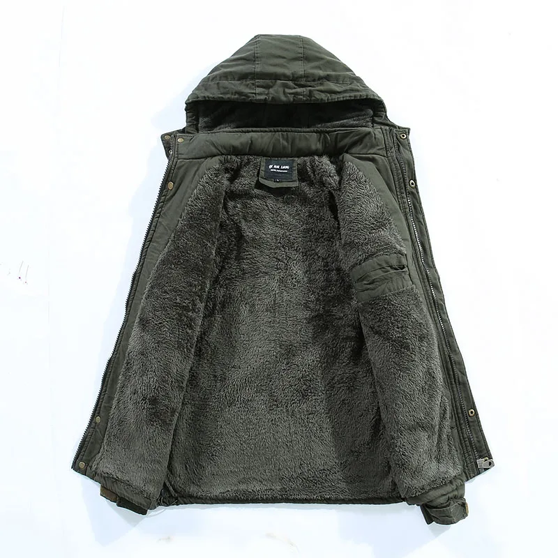 2021 New Men Cotton Winter Jacket Padded Mid length Warm Outwear Snow Coats Windbreaker Multi pocket